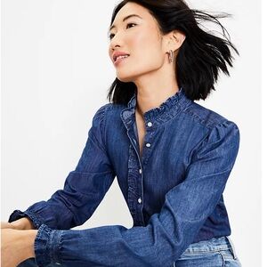 Loft chambray ruffle shirt